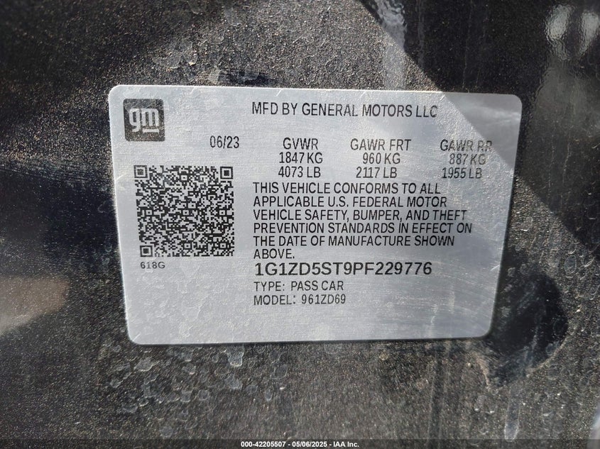 2023 CHEVROLET MALIBU VIN: 1G1ZD5ST9PF229776