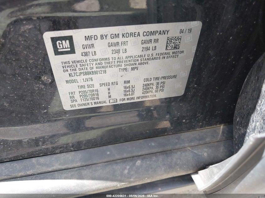 2019 CHEVROLET TRAX LT - KL7CJPSB8KB901218