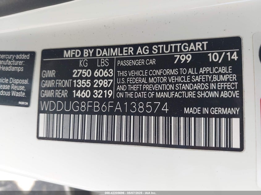 2015 MERCEDES-BENZ S 550 VIN: WDDUG8FB6FA138574