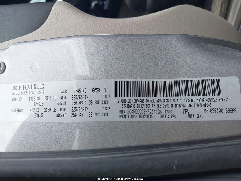 2017 DODGE GRAND CARAVAN SXT - 2C4RDGCG8HR714134