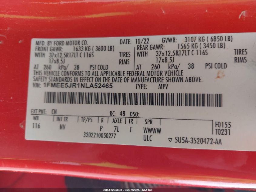 2022 Ford Bronco - 1FMEE5JR1NLA52465