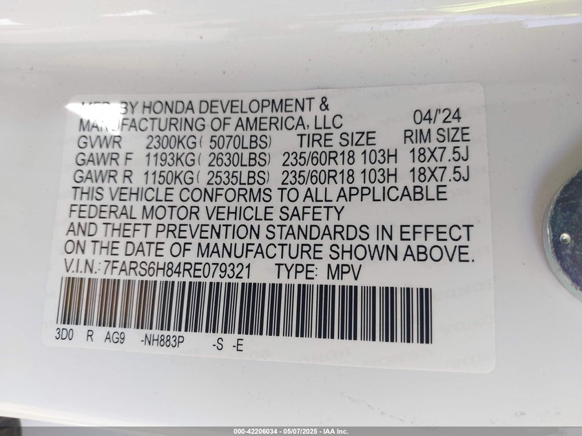 2024 HONDA CR-V HYBRID SPORT-L - 7FARS6H84RE079321