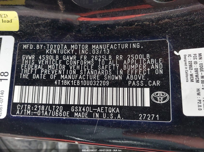 4T1BK1EB1DU032209 2013 TOYOTA AVALON photo no. 9
