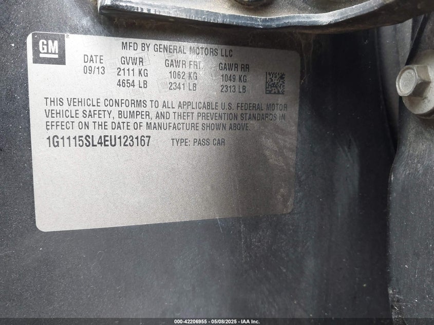 2014 CHEVROLET IMPALA VIN: 1G1115SL4EU123167