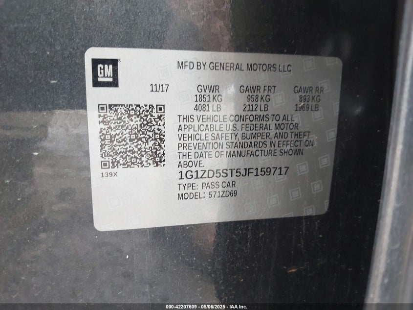 2018 CHEVROLET MALIBU VIN: 1G1ZD5ST5JF159717