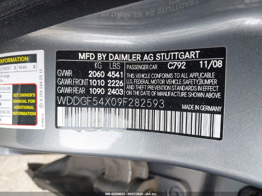 2009 Mercedes-Benz C 300 Luxury/Sport VIN: WDDGF54X09F282593 Lot: 42208032