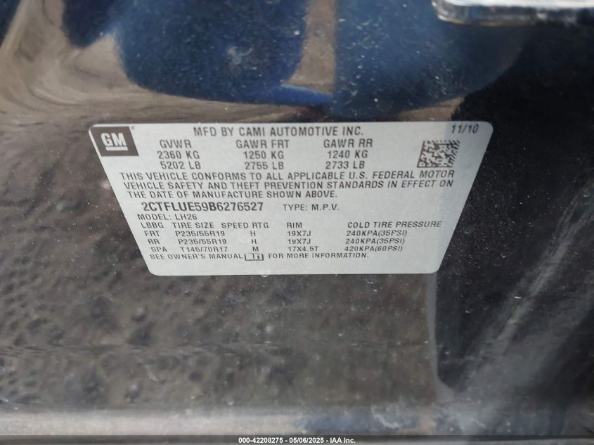 2011 GMC Terrain Slt-1 VIN: 2CTFLUE59B6276527 Lot: 42208275