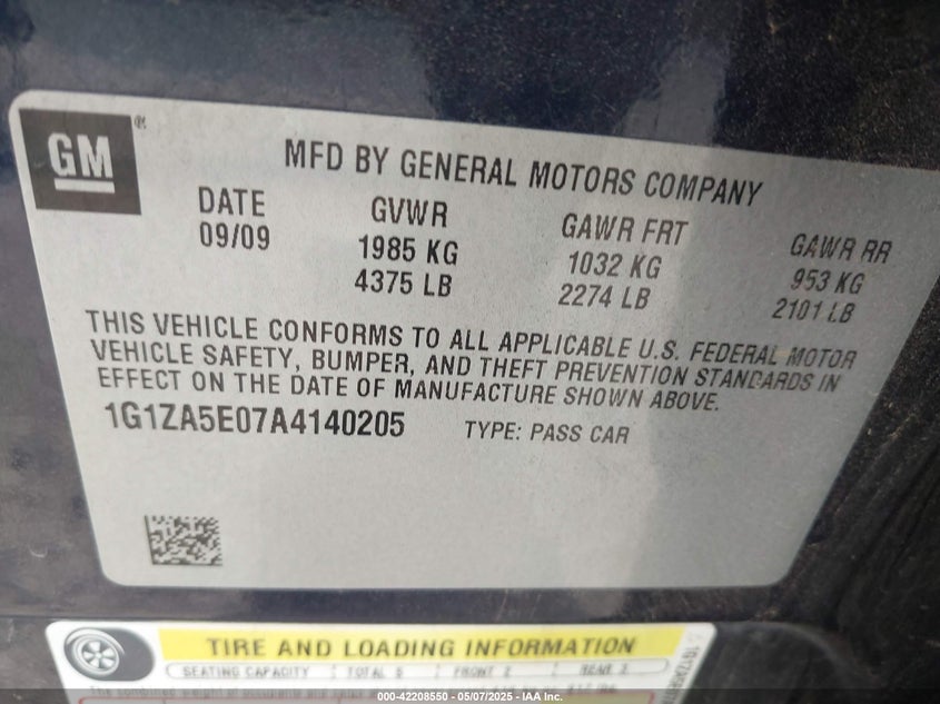 2010 CHEVROLET MALIBU VIN: 1G1ZA5E07A4140205