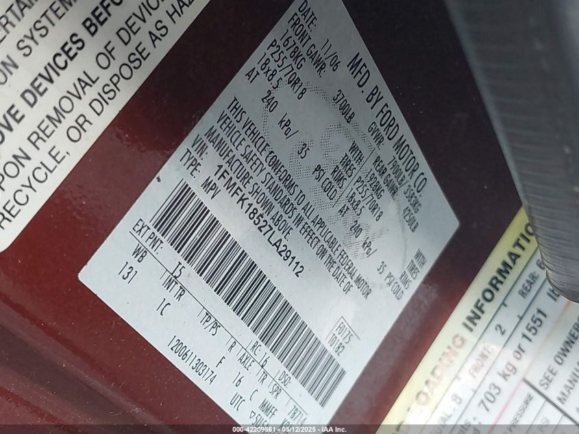 2007 Ford Expedition El Eddie Bauer VIN: 1FMFK18527LA29112 Lot: 42209561