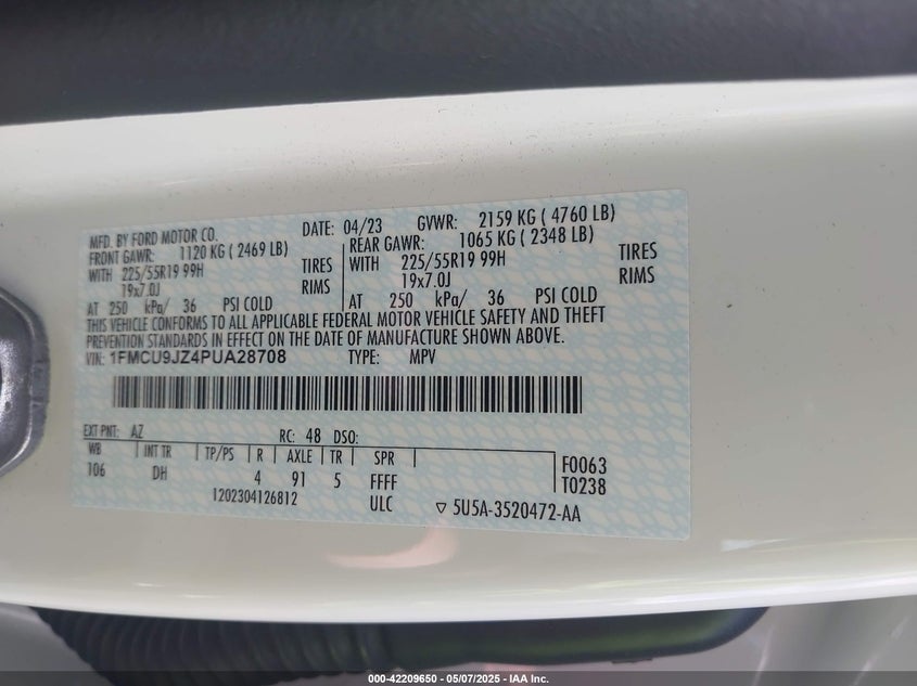 2023 FORD ESCAPE VIN: 1FMCU9JZ4PUA28708