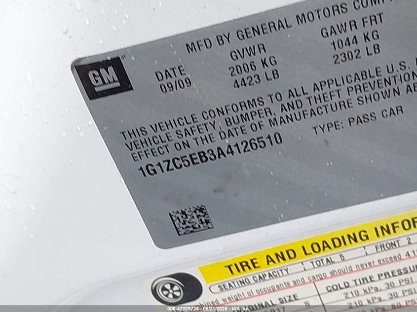 2010 CHEVROLET MALIBU VIN: 1G1ZC5EB3A4126510
