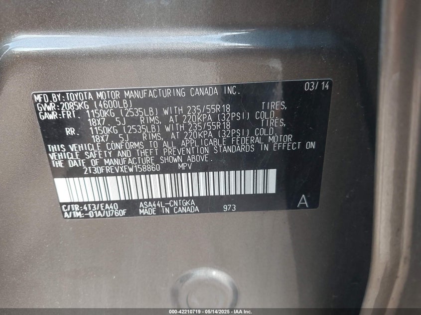 2014 TOYOTA RAV4 LIMITED - 2T3DFREVXEW158860