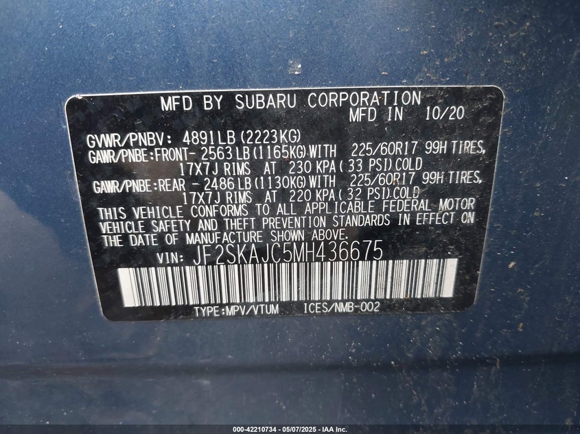 2021 SUBARU FORESTER PREMIUM - JF2SKAJC5MH436675