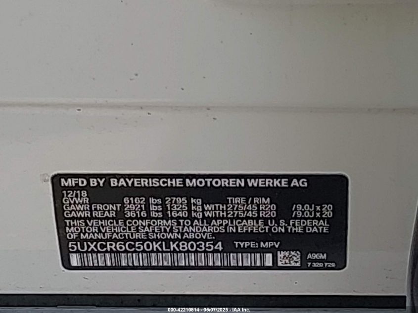 2019 BMW X5 - 5UXCR6C50KLK80354