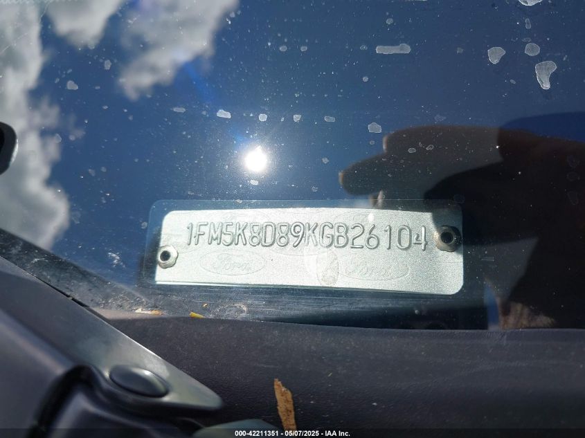 2019 Ford Explorer Xlt VIN: 1FM5K8D89KGB26104 Lot: 42211351