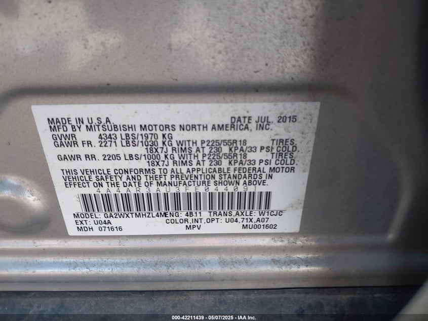 2015 MITSUBISHI OUTLANDER SPORT ES - 4A4AR3AU3FE044091