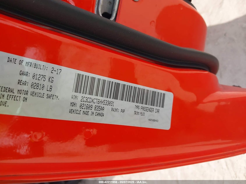 2017 Dodge Charger Daytona 340 Rwd VIN: 2C3CDXCT6HH533031 Lot: 42211956