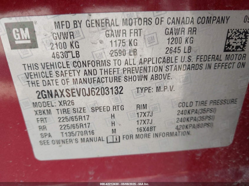 2018 CHEVROLET EQUINOX LT - 2GNAXSEV0J6203132