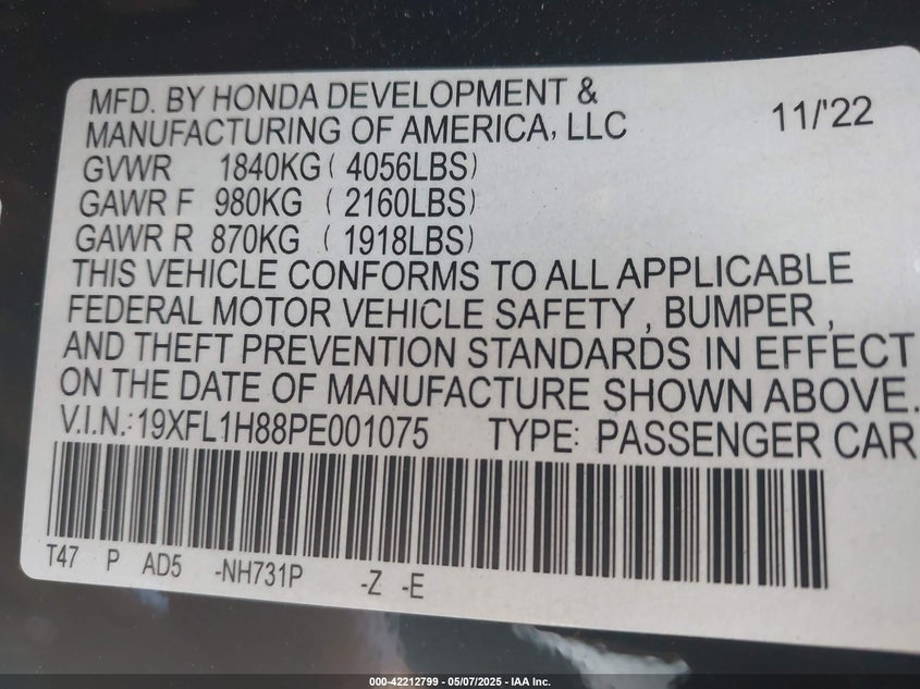 2023 HONDA CIVIC SPORT TOURING - 19XFL1H88PE001075