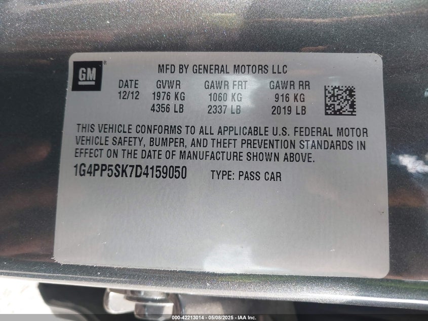 2013 BUICK VERANO VIN: 1G4PP5SK7D4159050