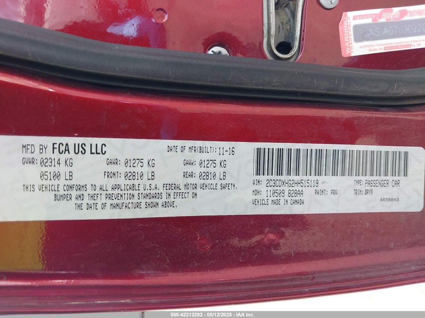 2017 DODGE CHARGER SXT RWD - 2C3CDXHG2HH515119