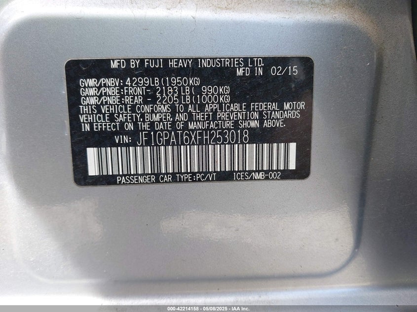 2015 SUBARU IMPREZA 2.0I SPORT PREMIUM - JF1GPAT6XFH253018