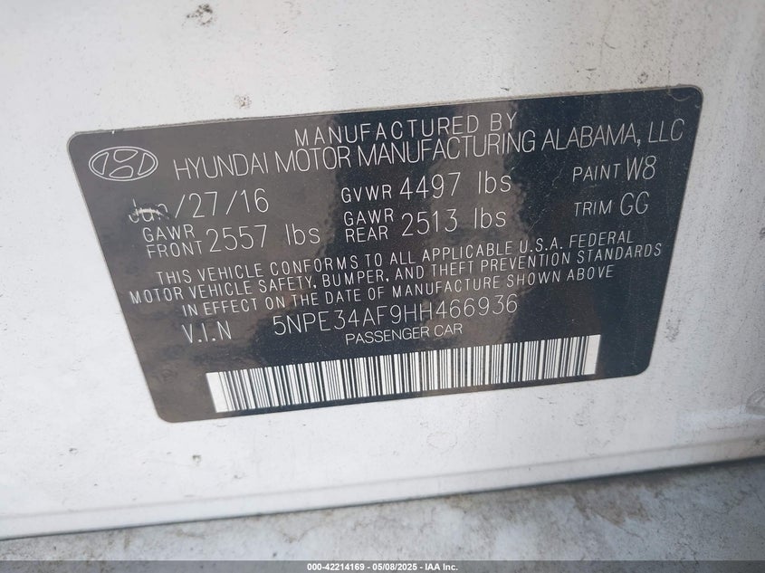 VIN 5NPE34AF9HH466936 2017 HYUNDAI SONATA SPORT/LIMITED
