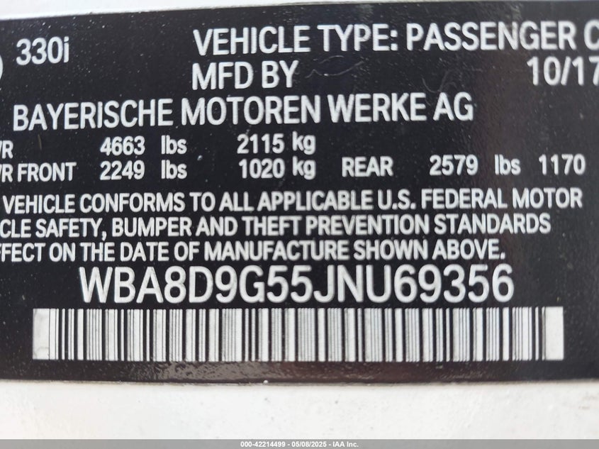 2018 BMW 330I XDRIVE - WBA8D9G55JNU69356