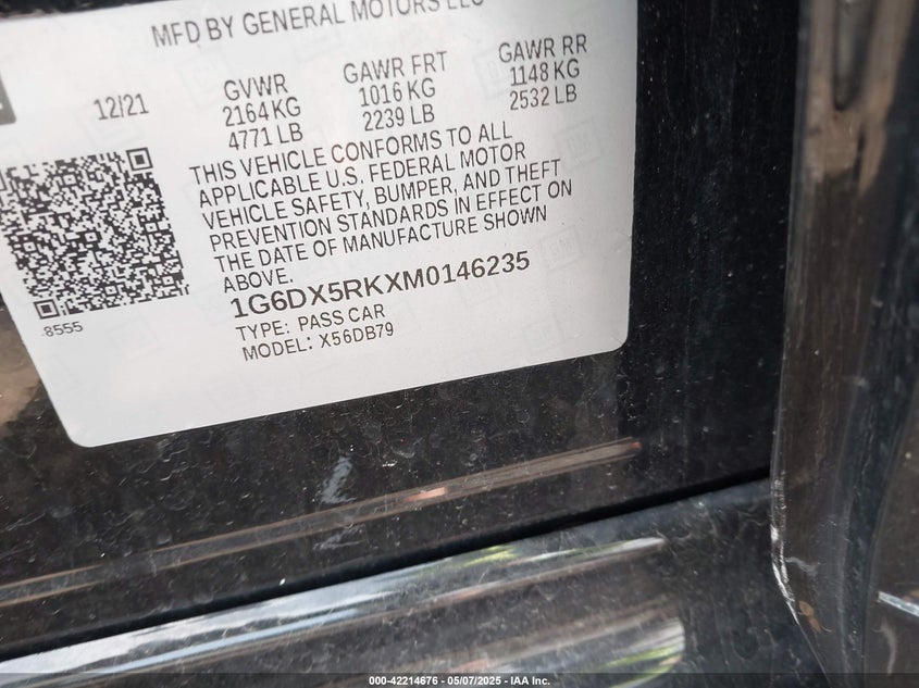 2021 CADILLAC CT5 VIN: 1G6DX5RKXM0146235