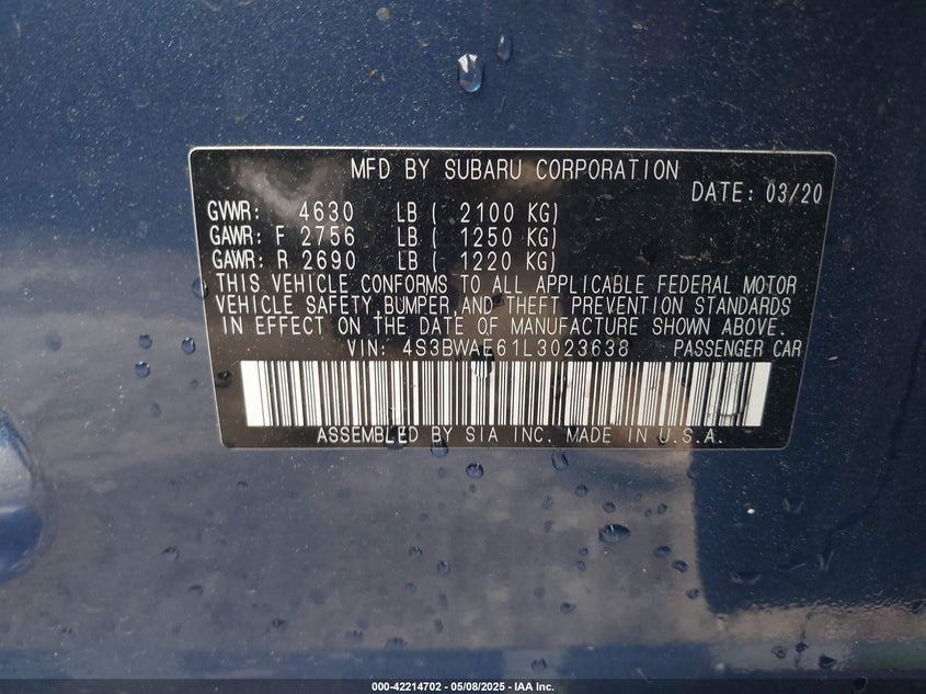 2020 SUBARU LEGACY PREMIUM - 4S3BWAE61L3023638