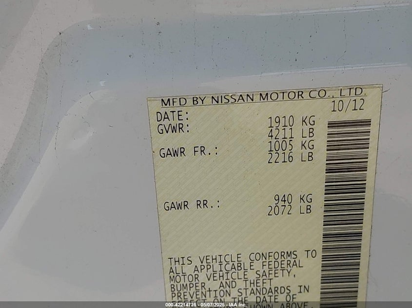 2013 NISSAN ALTIMA VIN: 1N4AL3AP4DN460642