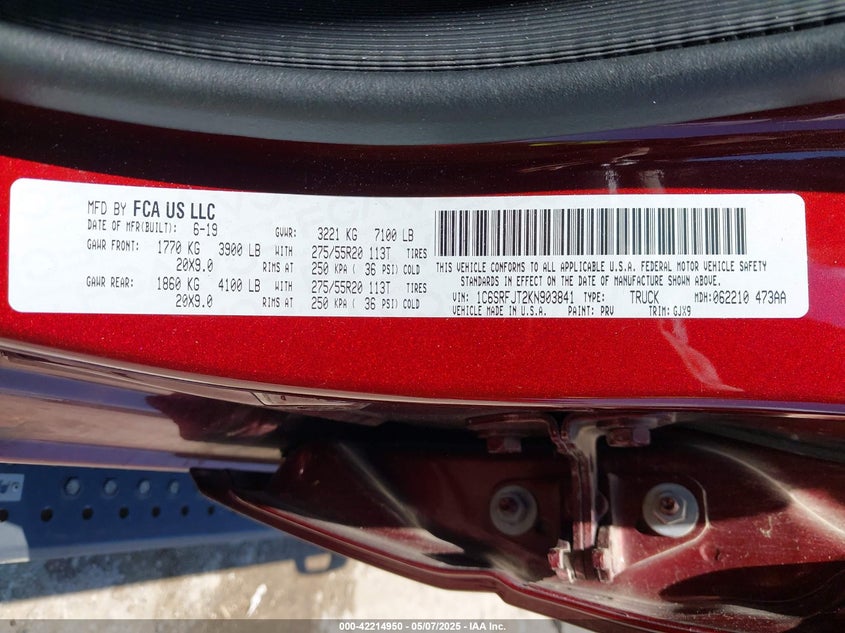 2019 RAM 1500 LARAMIE  4X4 5'7 BOX - 1C6SRFJT2KN903841