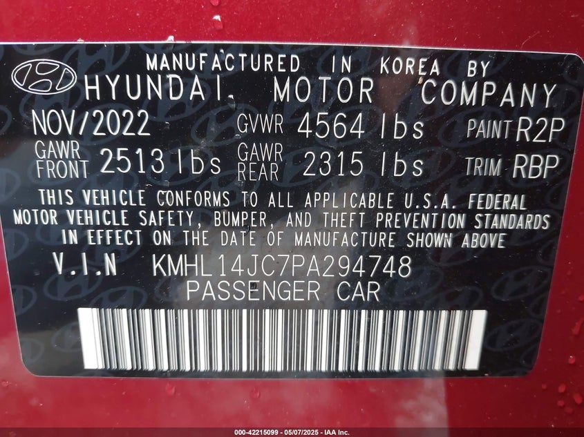 2023 HYUNDAI SONATA VIN: KMHL14JC7PA294748