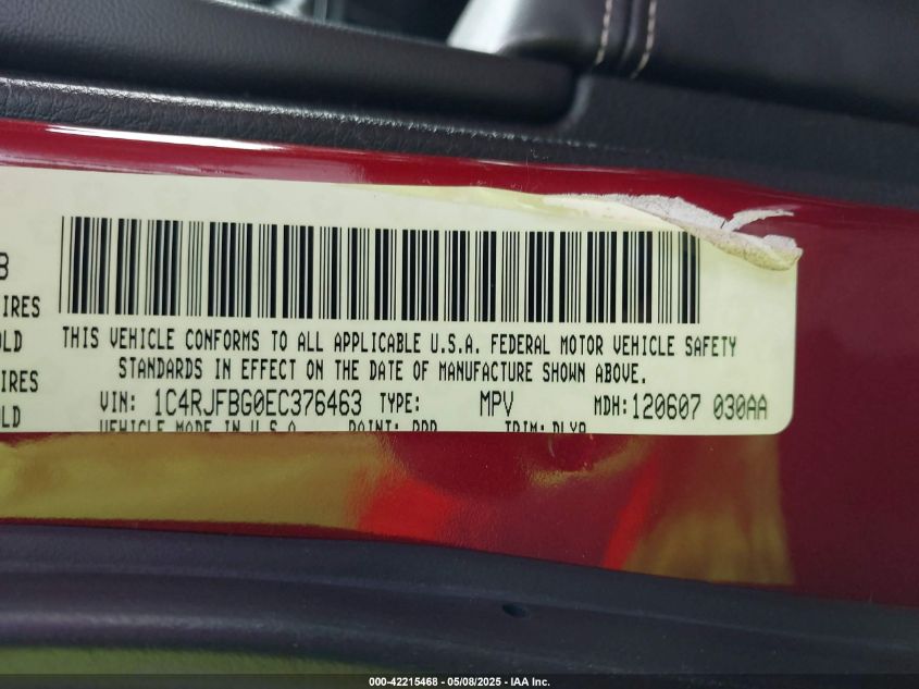 2014 Jeep Grand Cherokee Limited VIN: 1C4RJFBG0EC376463 Lot: 42215468