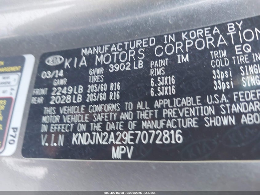 2014 KIA SOUL VIN: KNDJN2A29E7072816