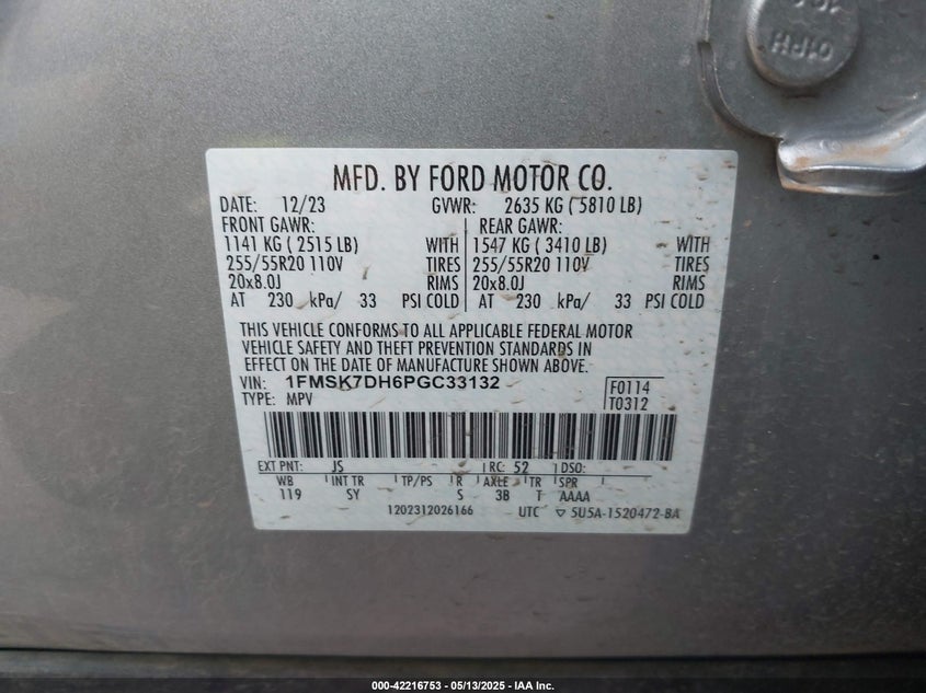 2023 FORD EXPLORER VIN: 1FMSK7DH6PGC33132