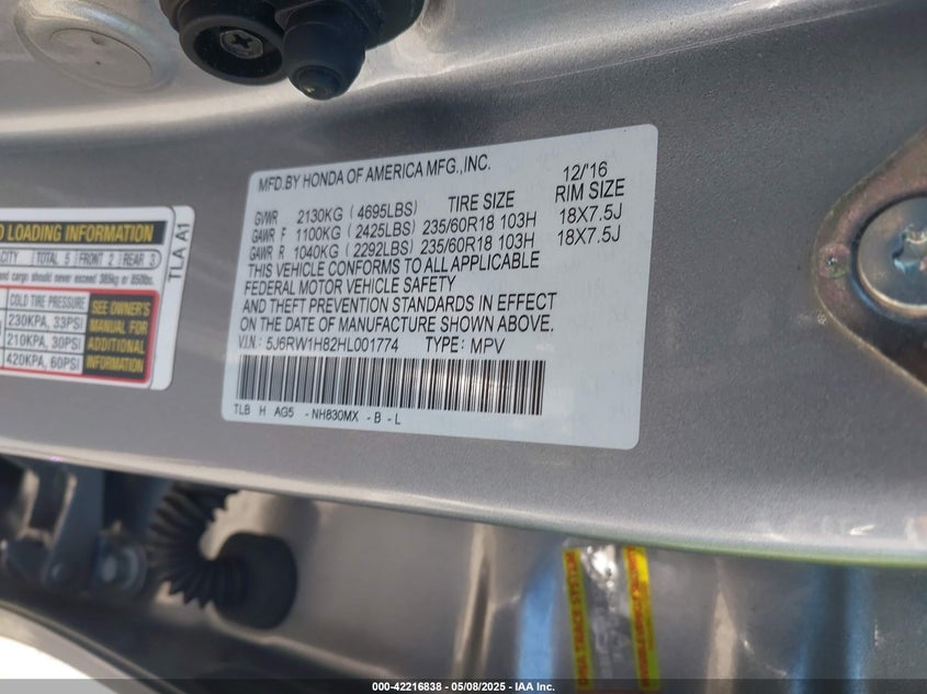 2017 HONDA CR-V EX-L/EX-L NAVI - 5J6RW1H82HL001774