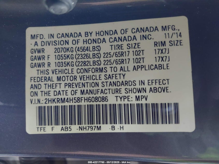 2015 HONDA CR-V EX - 2HKRM4H58FH608086