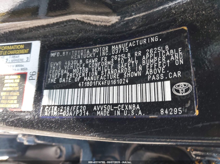 2015 TOYOTA CAMRY HYBRID LE - 4T1BD1FK4FU161024
