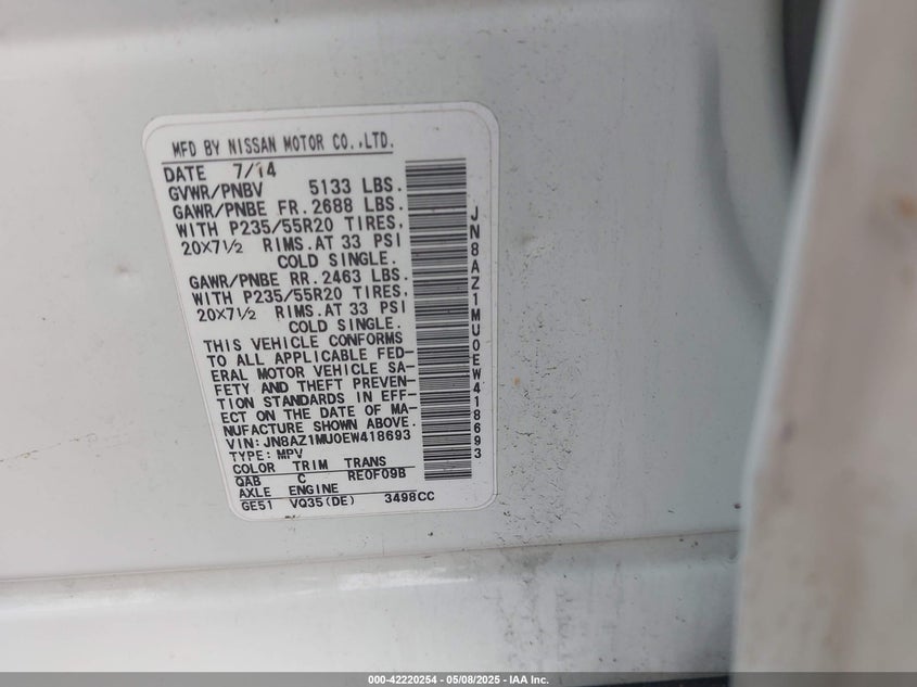 2014 NISSAN MURANO LE - JN8AZ1MU0EW418693