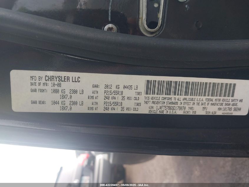 2009 Jeep Compass Limited VIN: 1J4FT57B69D179070 Lot: 42220457