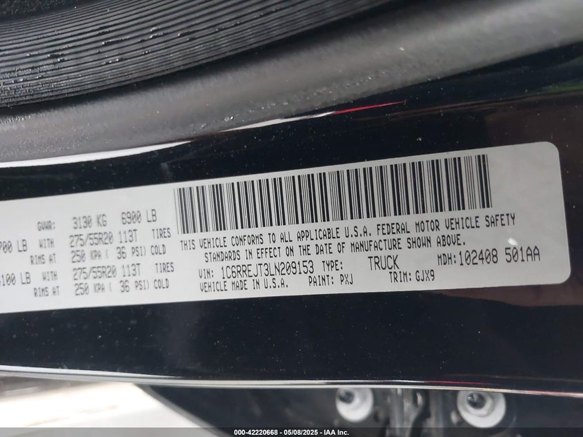 2020 RAM 1500 LARAMIE  4X2 5'7 BOX - 1C6RREJT3LN209153