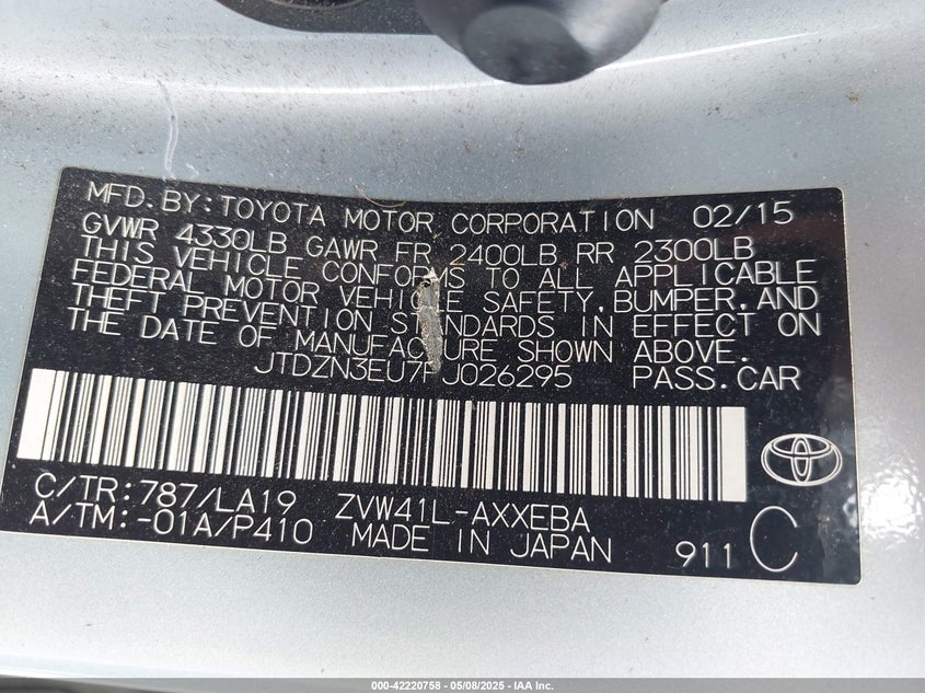 2015 TOYOTA PRIUS V VIN: JTDZN3EU7FJ026295