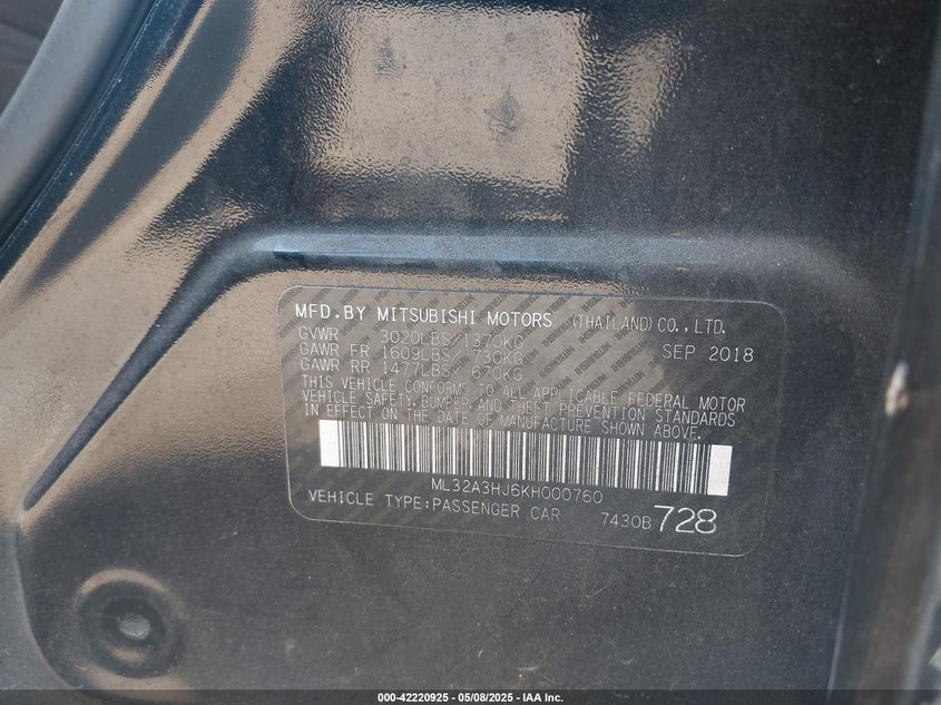 2019 MITSUBISHI MIRAGE ES - ML32A3HJ6KH000760