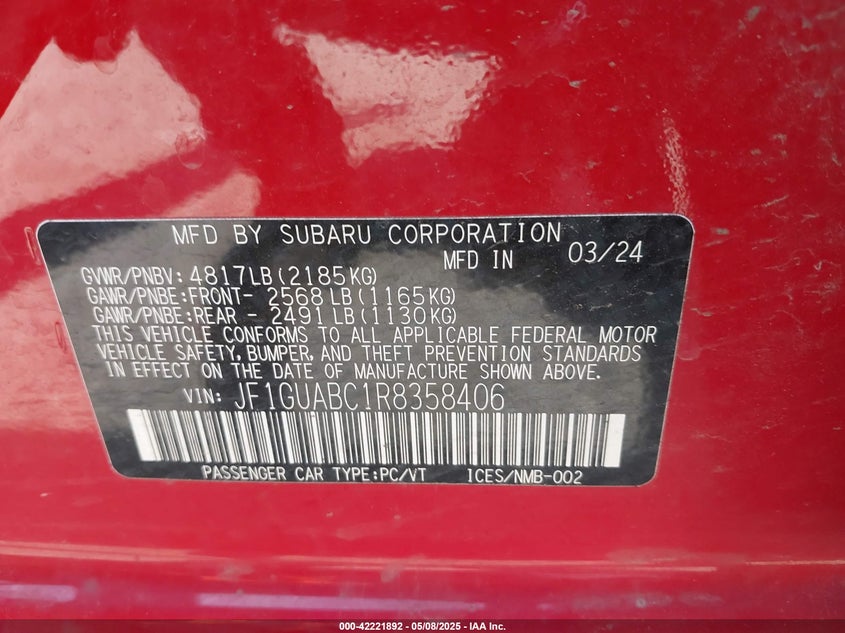 2024 SUBARU IMPREZA BASE 5-DOOR - JF1GUABC1R8358406