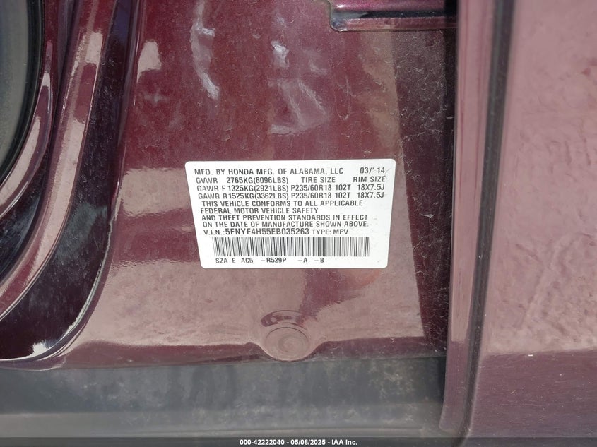 2014 HONDA PILOT EX-L - 5FNYF4H55EB035263