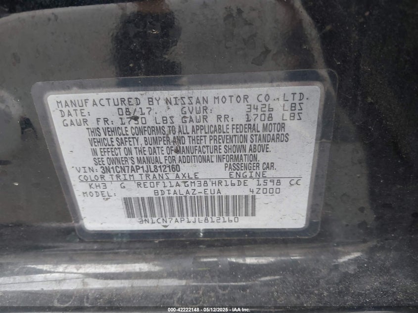 2018 NISSAN VERSA 1.6 S+ - 3N1CN7AP1JL812160