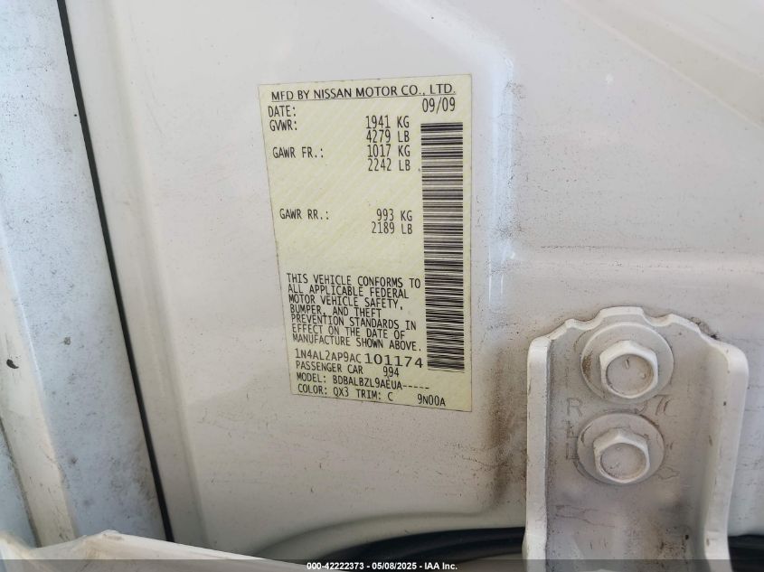 2010 Nissan Altima 2.5 S VIN: 1N4AL2AP9AC101174 Lot: 42222373