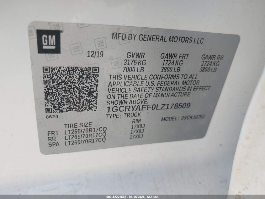 2020 Chevrolet Silverado 1500 - 1GCRYAEF0LZ178509