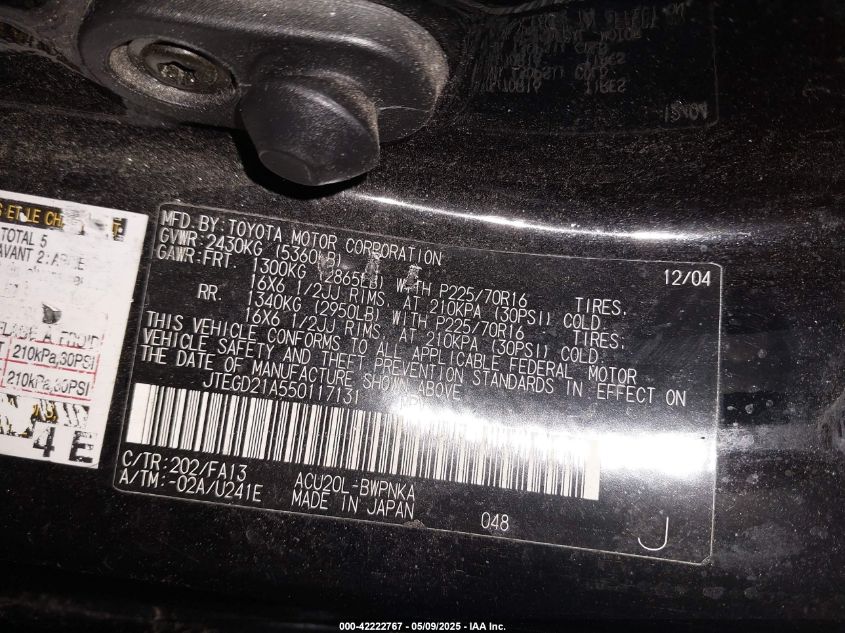 2005 Toyota Highlander VIN: JTEGD21A550117131 Lot: 42222767